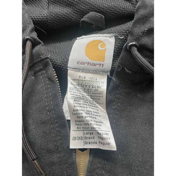 Carhartt Canvas Hooded Coat Logo Black Jacket Lined L J25 DKB - Picture 4 of 8